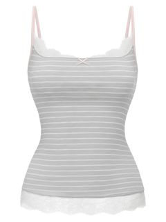 Muse cotton reversible lace cami in pink and grey stripe by Angel Ruche, photo 9