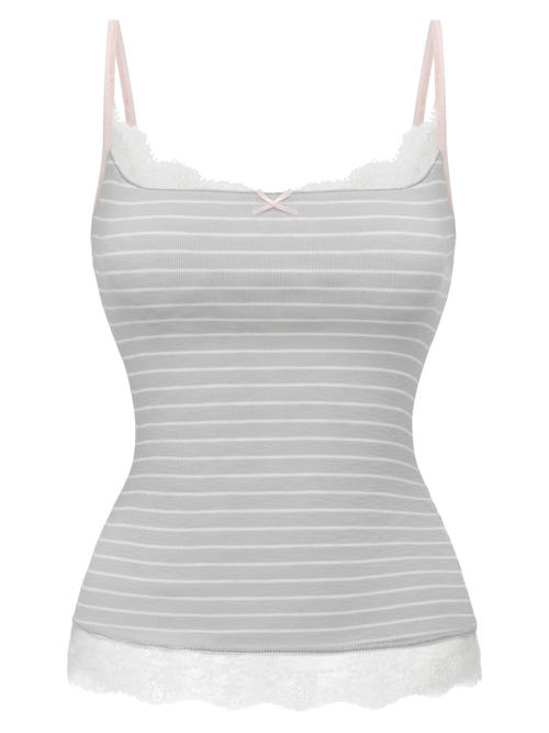 Muse cotton reversible lace cami in pink and grey stripe by Angel Ruche, photo 9