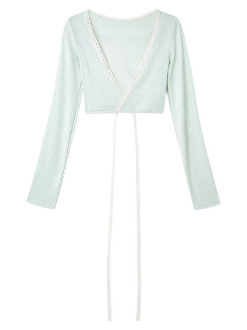 Ballerina Bliss wrap cardigan in minty green, balletcore top by Angel Ruche