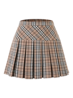 Girly Plaid pleated high rise skirt in khaki with built in shorts, coquette style by Angel Ruche
