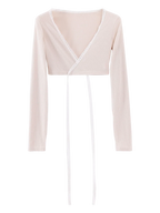 Ballerina Bliss wrap cardigan in beige, balletcore top by Angel Ruche