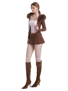 Fur trim Mocha cable knit set in brown by Angel Ruche, photo 10