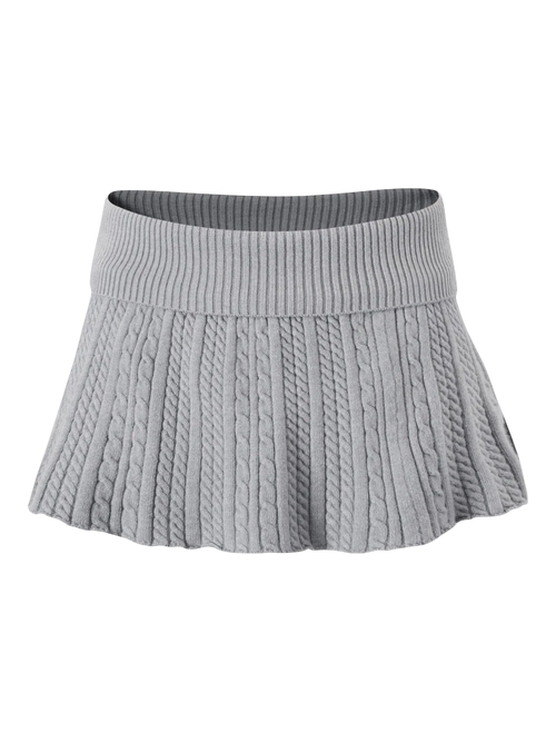 Cozy Cloud cable knit mid rise skirt in grey with built in shorts, cozy knit skirt by Angel Ruche