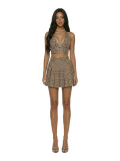 Girly Plaid pleated high rise skirt in khaki by Angel Ruche, photo 13