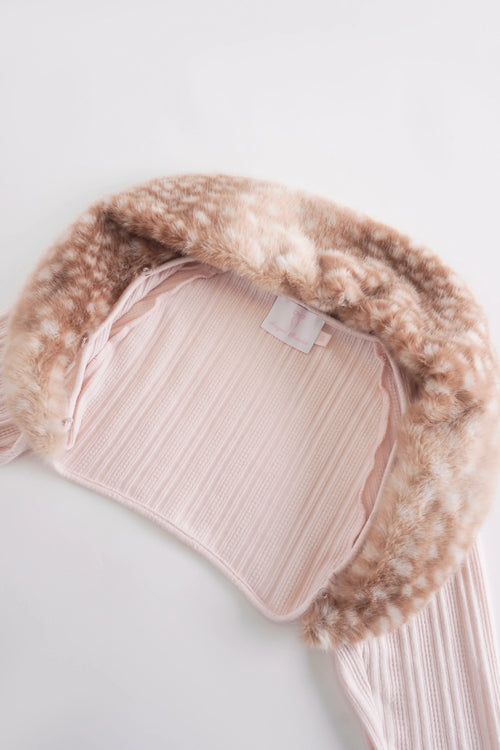 My True Form fawn print fur bolero cardigan in pink by Angel Ruche, photo 6