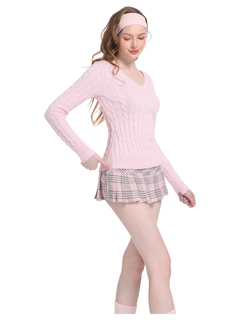 Love Letter cable knit V neck sweater in pink by Angel Ruche, photo 5