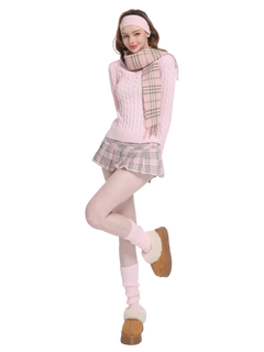 Love Letter cable knit V neck sweater in pink by Angel Ruche, photo 2