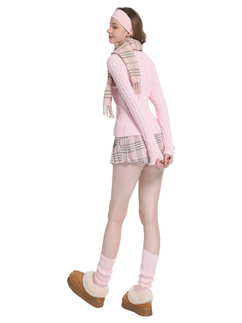 Love Letter cable knit V neck sweater in pink by Angel Ruche, photo 4