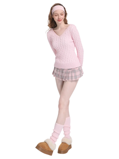 Love Letter cable knit V neck sweater in pink by Angel Ruche, photo 6