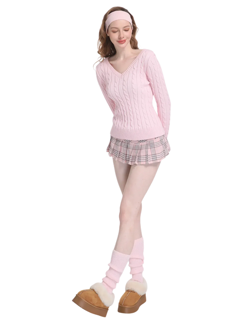 Love Letter cable knit V neck sweater in pink by Angel Ruche, photo 6