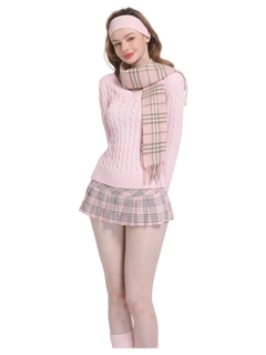 Love Letter cable knit V neck sweater in pink, preppy coquette knitwear by Angel Ruche