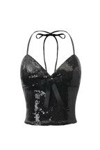 Onyx Fairy Dust sequin halter top in black, coquette top by Angel Ruche