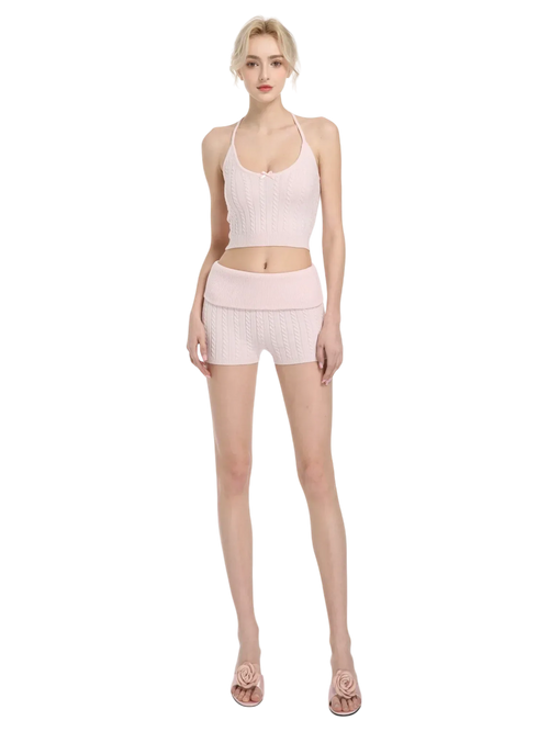 Spring Kissed knit halter and shorts set in baby pink by Angel Ruche, photo 4