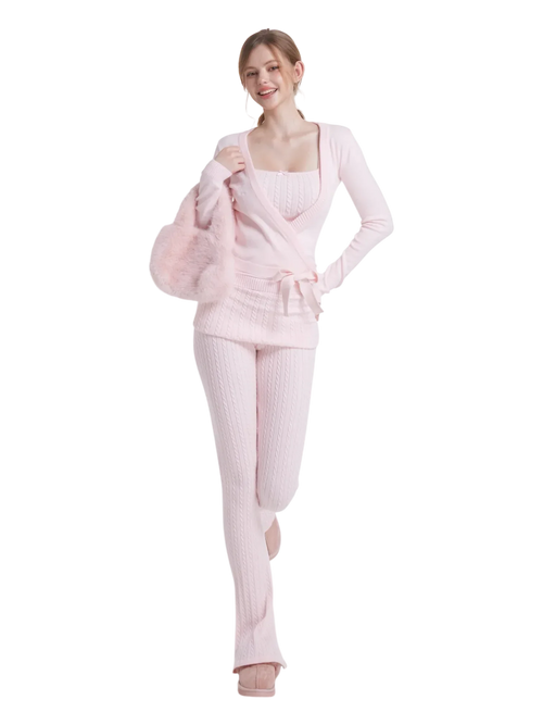 Ballet knit wrap cardigan in pink by Angel Ruche, photo 9