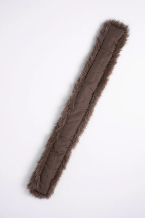 Fur trim Mocha cable knit zip up cardigan in brown by Angel Ruche, photo 21