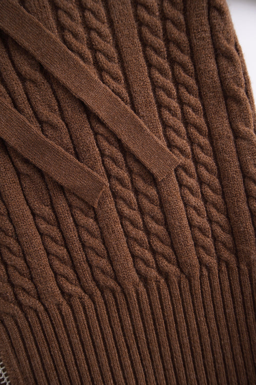 Fur trim Mocha cable knit zip up cardigan in brown by Angel Ruche, photo 22