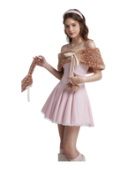 Sugar Pom fur pullover cape in deer print, coquette winter accessory by Angel Ruche