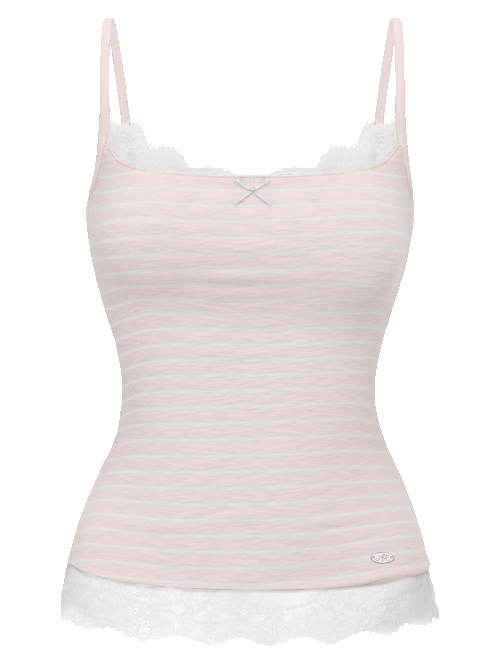 Muse cotton reversible lace cami in pink and grey stripe, coquette top by Angel Ruche