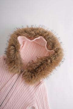Fur trim Strawberry Milk cable knit cardigan in pink by Angel Ruche, photo 17