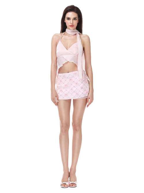 Averie beaded sequin skirt in pink by Angel Ruche, photo 11
