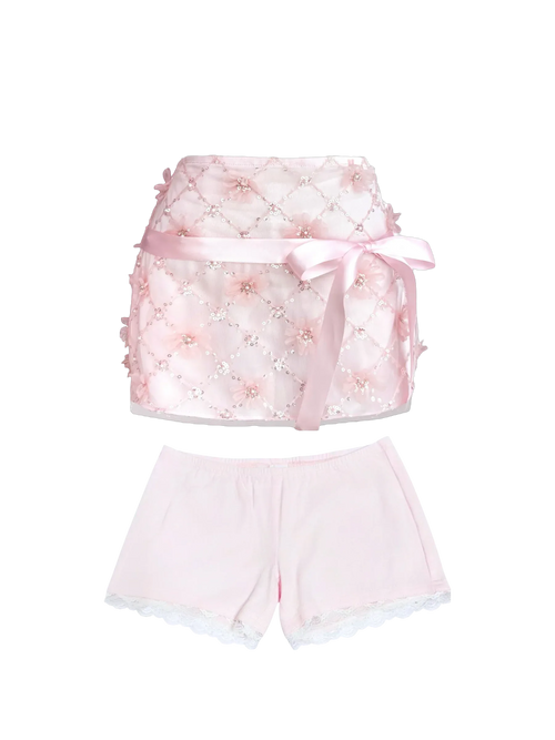 Averie beaded sequin skirt with lace shorts in pink, coquette skirt by Angel Ruche