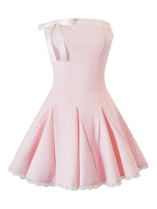 Dolly polka dot dress with petticoat in pink, dollette aesthetic by Angel Ruche