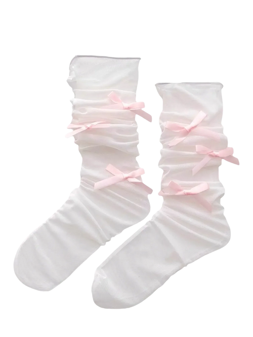 Tulle ribbon loose socks in pink, balletcore accessory by Angel Ruche
